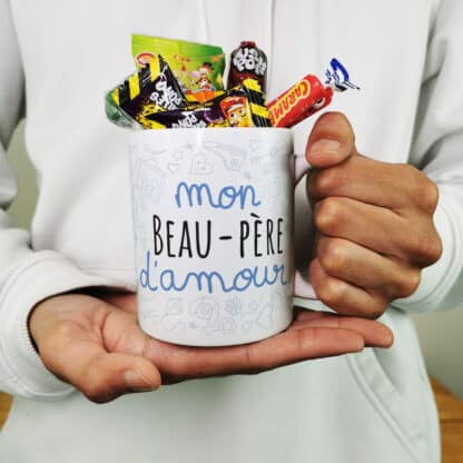 Mug bonbon années 90 "Mon beau-père d'amour" de la collection "D'amour"  - Cadeau d'un anniversaire  :  beau père