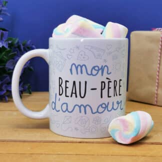 Mug "Mon beau-père d'amour" et ses guimauves torsade x5 - Cadeau beau papa