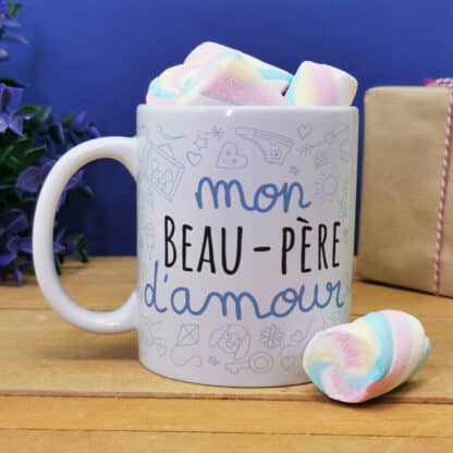 Mug "Mon beau-père d'amour" et ses guimauves torsade x5 - Cadeau beau papa