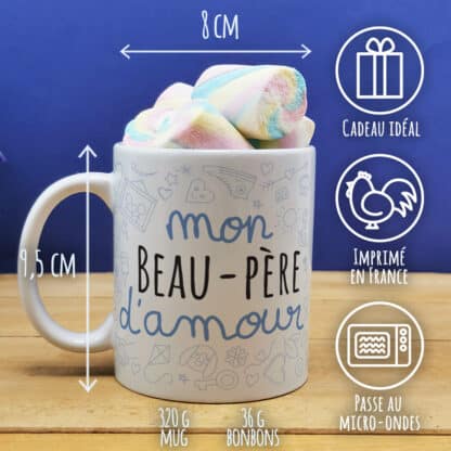 Mug "Mon beau-père d'amour" et ses guimauves torsade x5 - Cadeau beau papa