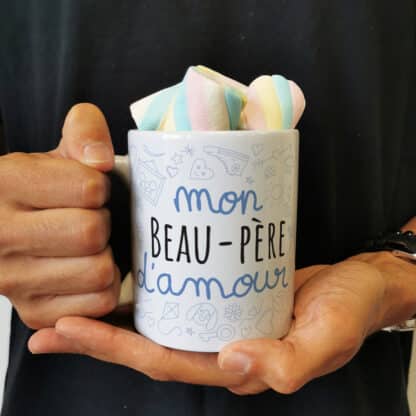 Mug "Mon beau-père d'amour" et ses guimauves torsade x5 - Cadeau beau papa