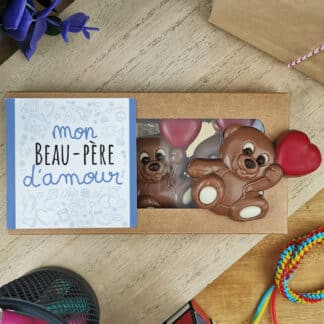 Oursons au chocolat au lait x3 "Mon beau-père d'amour"  - Cadeau pour d'un anniversaire  :  beau père