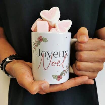 Mug "Joyeux Noël" et ses guimauves coeurs x10