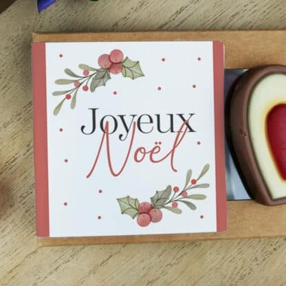 Cœurs au chocolat au lait rouge et blanc x4 "Joyeux Noël" - Cadeau Noël