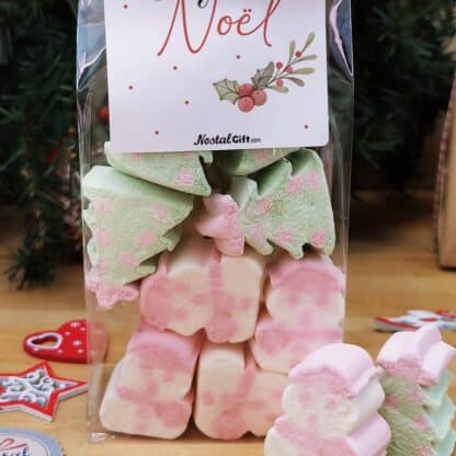 Sachet de guimauves - 5 sapins et 5 bonhomme de neige - "Joyeux Noël" - Cadeau Noël