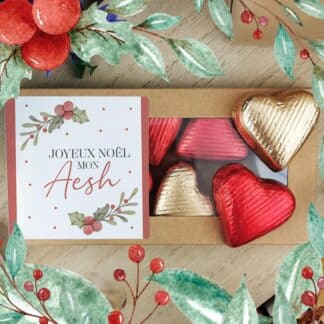 Cœurs au chocolat au lait et chocolat noir praliné x8 "Joyeux Noël mon Aesh" - Cadeau Noël