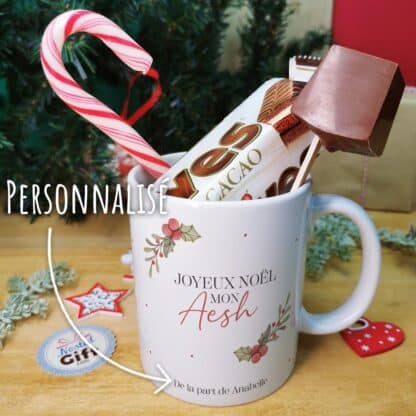 Mug "Joyeux Noël mon Aesh" personnalisé et ses confiseries rétro - Cadeau Noël