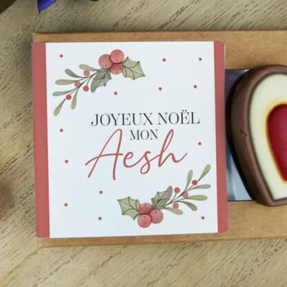 Cœurs au chocolat au lait rouge et blanc x4 "Joyeux Noël mon Aesh" - Cadeau Noël