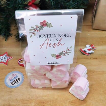 Sachet de guimauve Bonhomme de neige x 10 - "Joyeux Noël mon Aesh"   Cadeau Noël