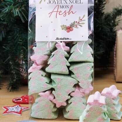 Sachet de guimauve sapin de Noël x 10 - "Joyeux Noël mon Aesh" - Cadeau Noël