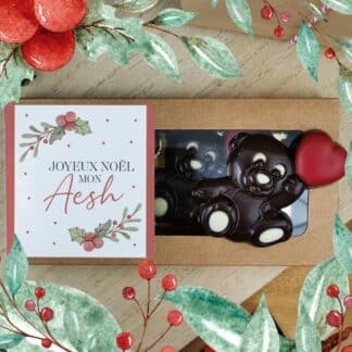 Oursons au chocolat noir x3 "Joyeux Noël mon Aesh" - Cadeau Noël