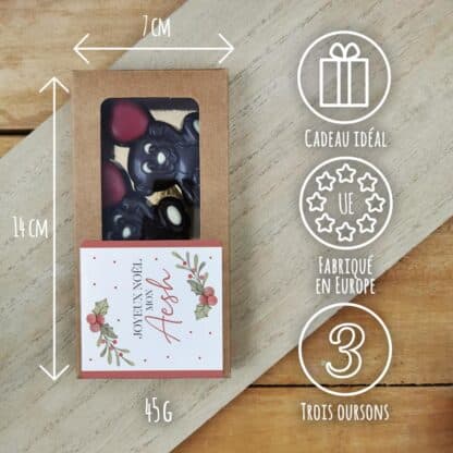Oursons au chocolat noir x3 "Joyeux Noël mon Aesh" - Cadeau Noël – Image 3