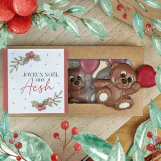 Oursons au chocolat au lait x3 "Joyeux Noël mon Aesh"  - Cadeau Noël