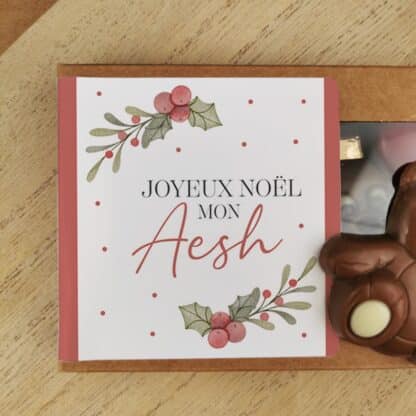 Oursons au chocolat au lait x3 "Joyeux Noël mon Aesh"  - Cadeau Noël