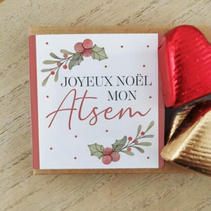 Cœurs au chocolat au lait et chocolat noir praliné x8 "Joyeux Noël mon Atsem" - Cadeau Noël