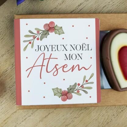 Cœurs au chocolat au lait rouge et blanc x4 "Joyeux Noël mon Atsem" - Cadeau Noël