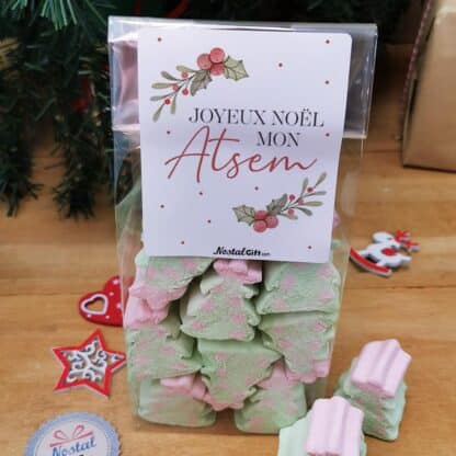 Sachet de guimauve sapin de Noël x 10 - "Joyeux Noël mon Atsem" - Cadeau Noël