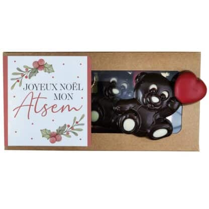Oursons au chocolat noir x3 "Joyeux Noël mon Atsem"- Cadeau Noël – Image 2