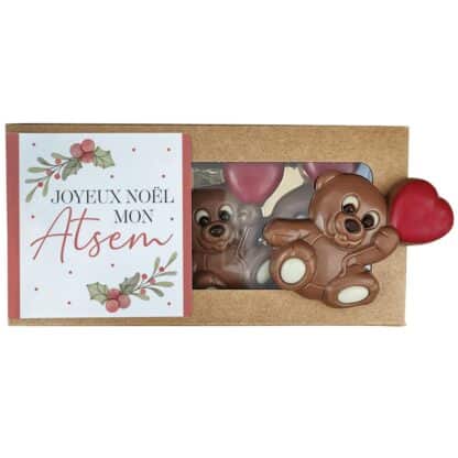 Oursons au chocolat au lait x3 "Joyeux Noël mon Atsem" - Cadeau Noël