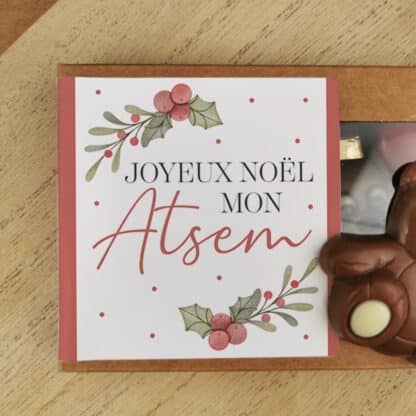 Oursons au chocolat au lait x3 "Joyeux Noël mon Atsem" - Cadeau Noël