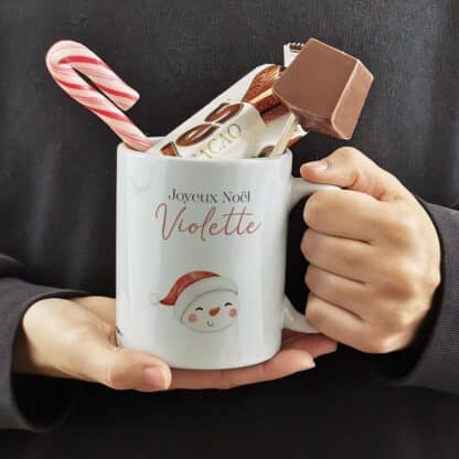 Mug "Joyeux Noël" personnalisé et ses confiseries rétro - Bonhomme de Noël - Cadeau Noël