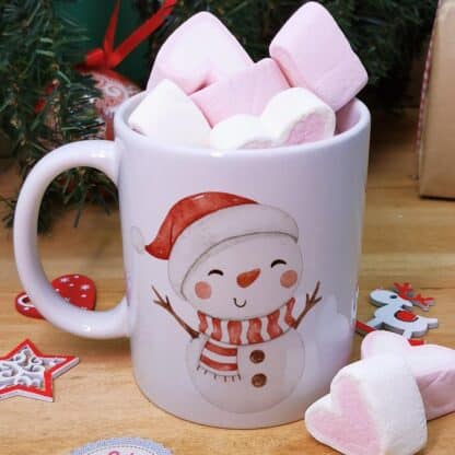 Mug "Joyeux Noël " personnalisé et ses guimauves coeurs x10 - Bonhomme de neige de Noël
