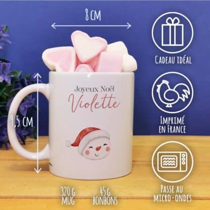 Mug "Joyeux Noël " personnalisé et ses guimauves coeurs x10 - Bonhomme de neige de Noël