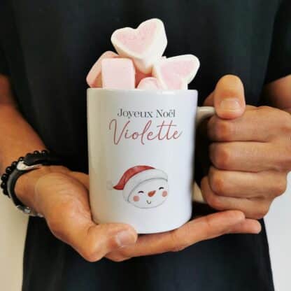 Mug "Joyeux Noël " personnalisé et ses guimauves coeurs x10 - Bonhomme de neige de Noël