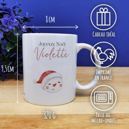 Mug "Joyeux Noël " personnalisé - Bonhomme de neige - Cadeau pour Noël