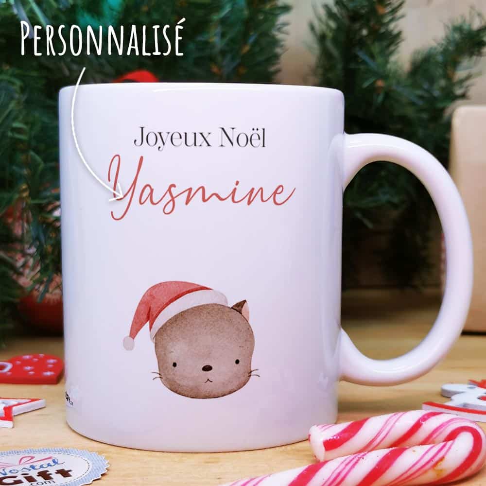 Mug Joyeux Noël  personnalisé - Chat de Noël - Cadeau pour Noël