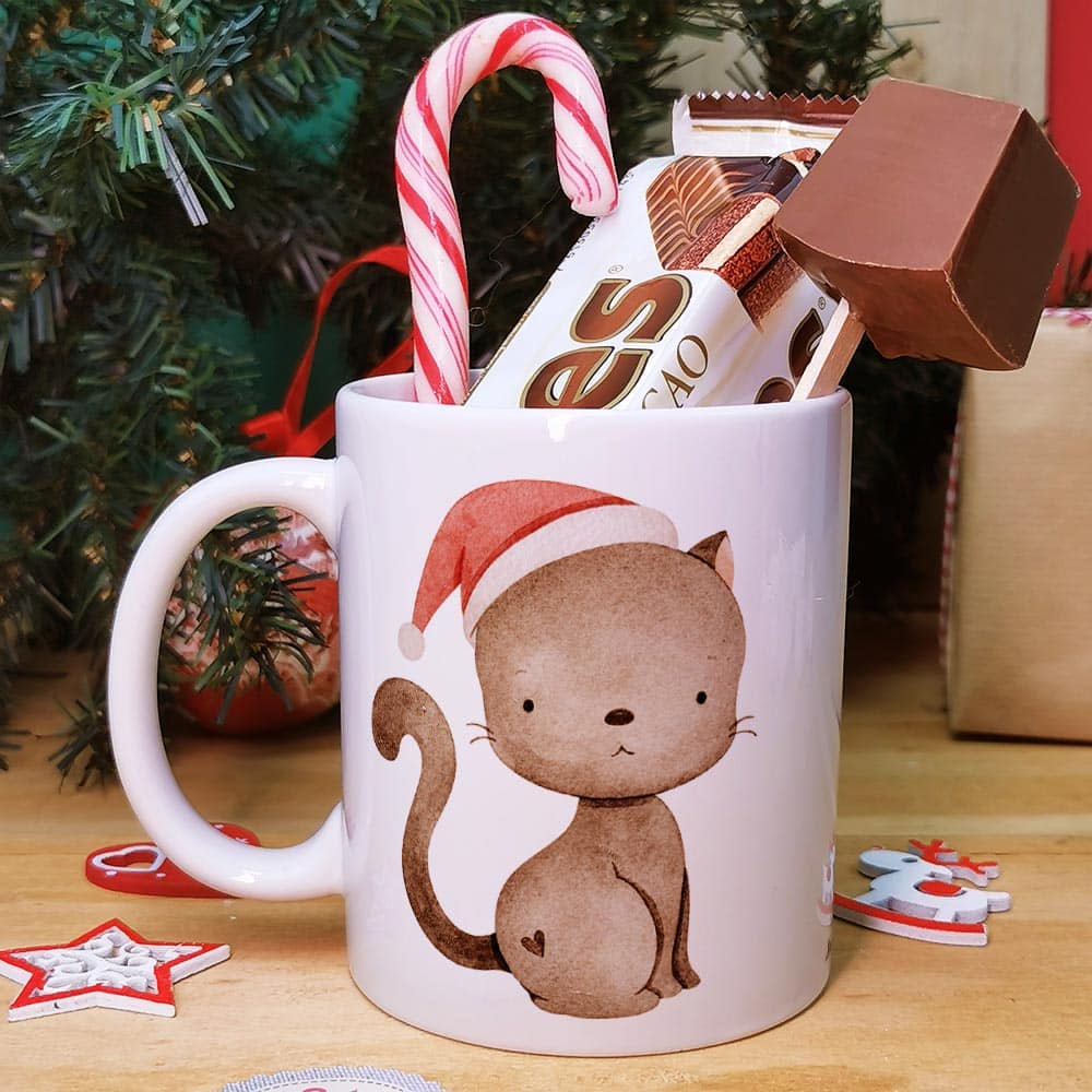 Mug Joyeux Noël  personnalisé - Chat de Noël - Cadeau pour Noël
