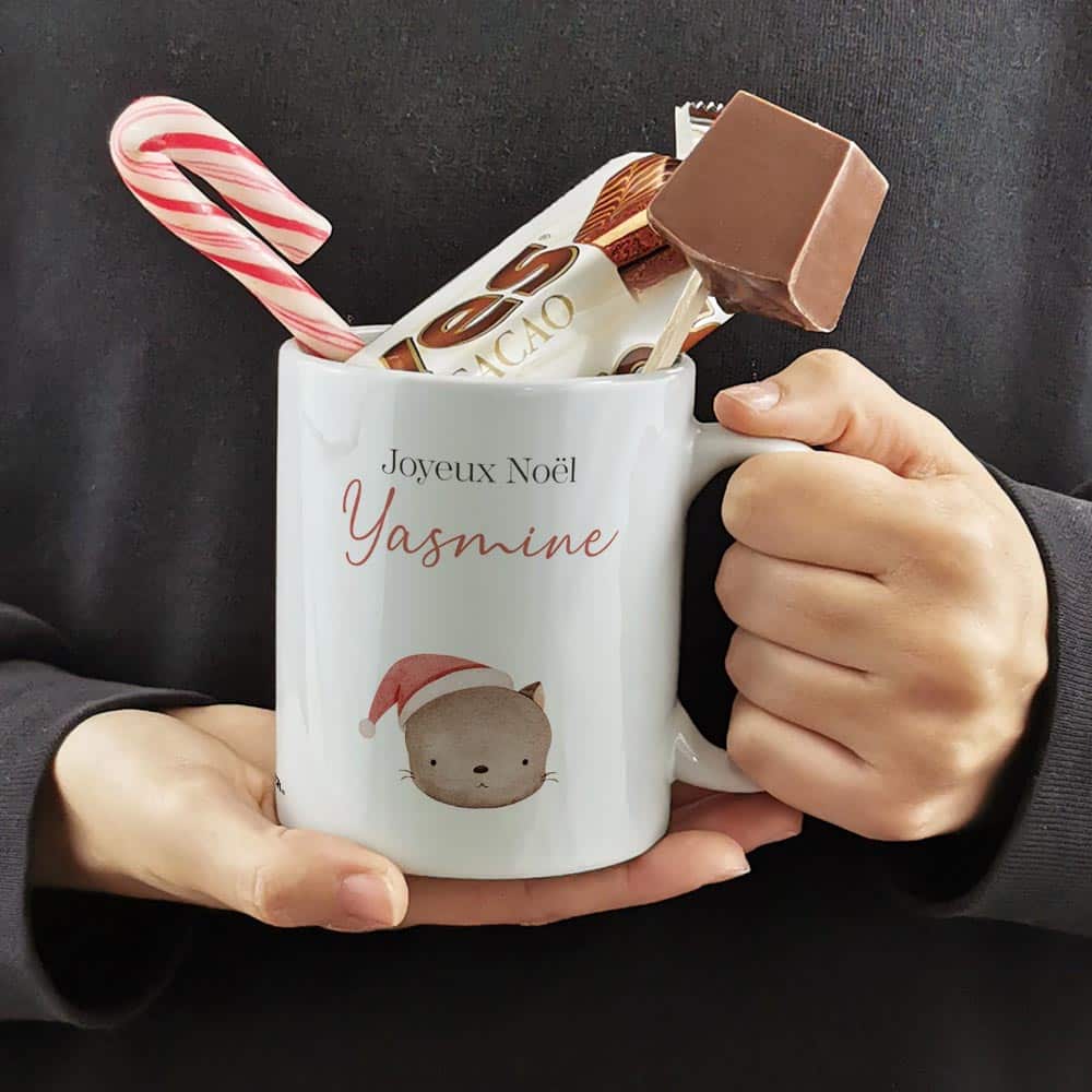 Mug Joyeux Noël  personnalisé - Chat de Noël - Cadeau pour Noël