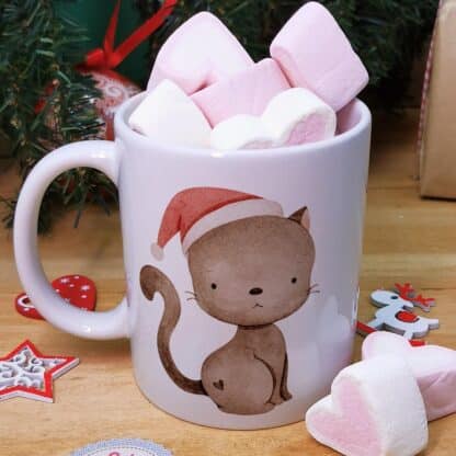 Mug "Joyeux Noël " personnalisé et ses guimauves coeurs x10 - Chat de Noël