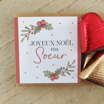 Cœurs au chocolat au lait et chocolat noir praliné x8 "Joyeux Noël ma soeur" - Cadeau Noël