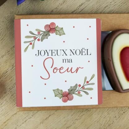 Cœurs au chocolat au lait rouge et blanc x4 "Joyeux Noël ma soeur" - Cadeau Noël