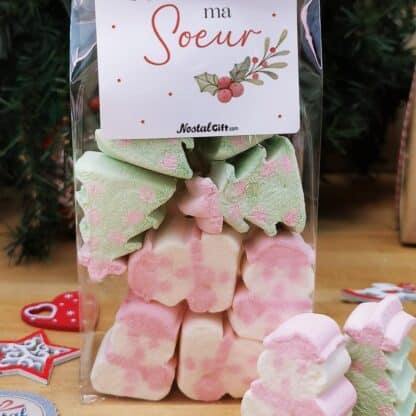 Sachet de guimauves - 5 sapins et 5 bonhomme de neige - "Joyeux Noël ma soeur" - Cadeau Noël – Image 3