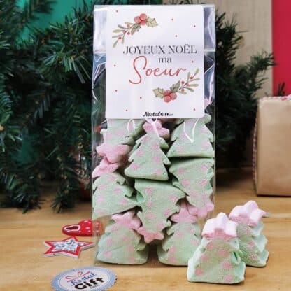 Sachet de guimauve sapin de Noël x 10 - "Joyeux Noël ma soeur" - Cadeau Noël