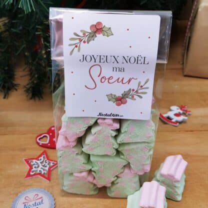 Sachet de guimauve sapin de Noël x 10 - "Joyeux Noël ma soeur" - Cadeau Noël