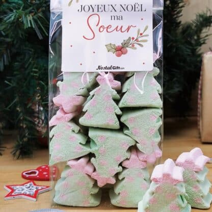 Sachet de guimauve sapin de Noël x 10 - "Joyeux Noël ma soeur" - Cadeau Noël