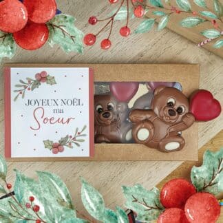 Oursons au chocolat au lait x3 "Joyeux Noël ma soeur"  - Cadeau Noël