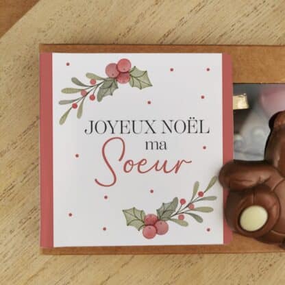 Oursons au chocolat au lait x3 "Joyeux Noël ma soeur"  - Cadeau Noël