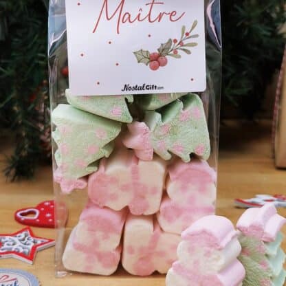 Sachet de guimauves - 5 sapins et 5 bonhomme de neige - "Joyeux Noël Maître" - Cadeau Noël