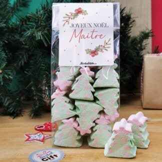 Sachet de guimauve sapin de Noël x 10 - "Joyeux Noël Maître"  - Cadeau Noël