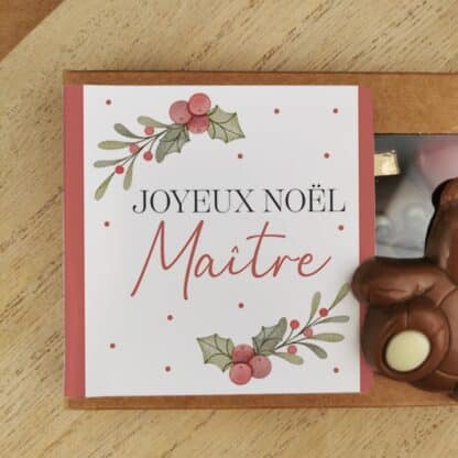 Oursons au chocolat au lait x3 "Joyeux Noël Maître"  - Cadeau Noël