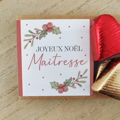 Cœurs au chocolat au lait et chocolat noir praliné x8 "Joyeux Noël Maîtresse" - Cadeau Noël
