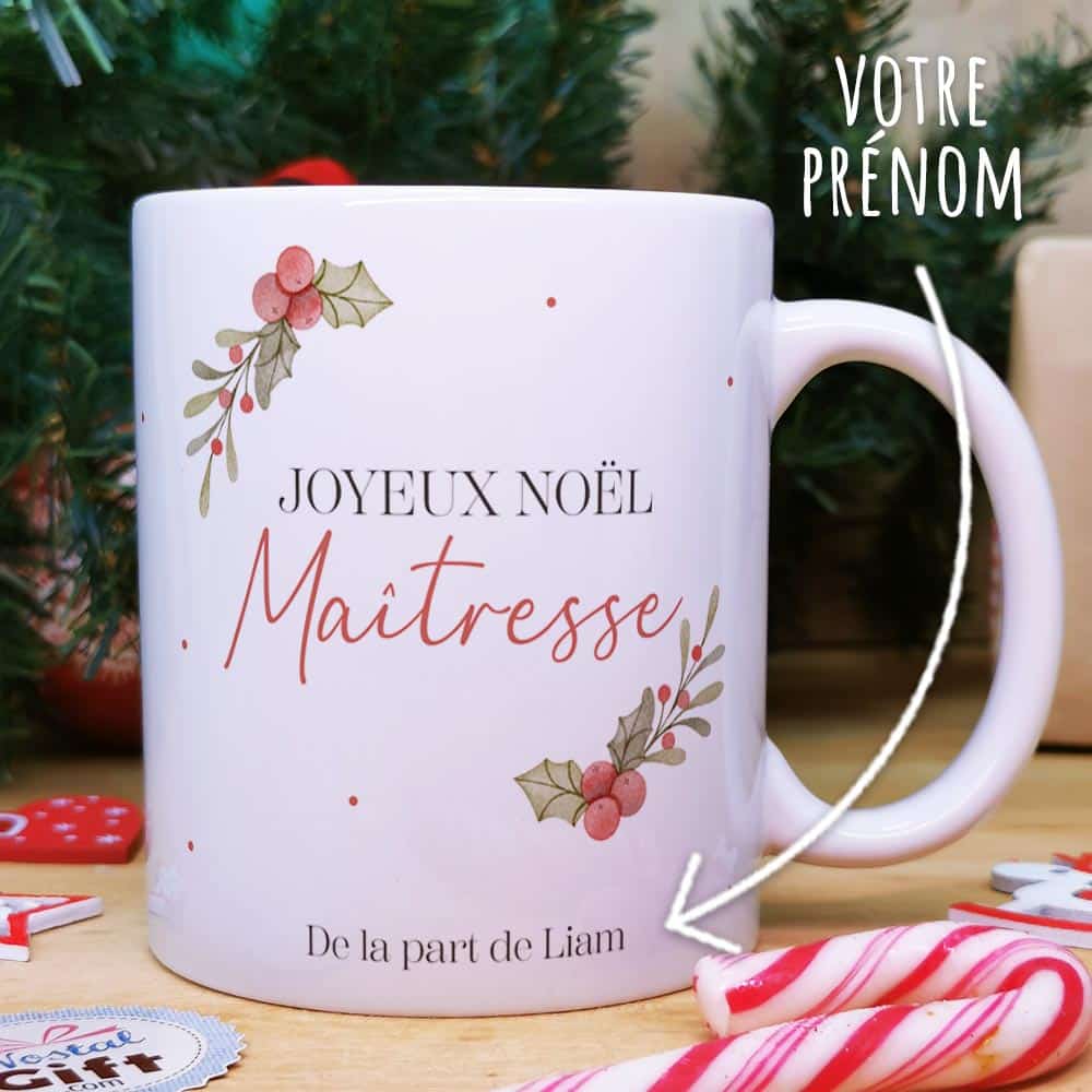 Mug Joyeux Noël Maîtresse personnalisé et ses confiseries rétro