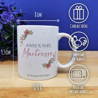 Mug "Joyeux Noël Maîtresse" personnalisé  - Cadeau Noël – Image 3