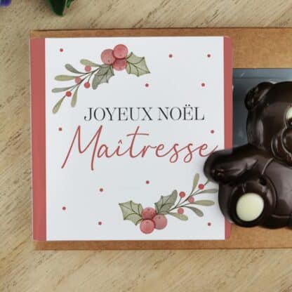 Oursons au chocolat noir x3 "Joyeux Noël Maîtresse" - Cadeau pour Noël :  maîtresse – Image 4
