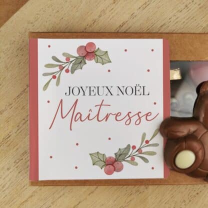 Oursons au chocolat au lait x3 "Joyeux Noël Maîtresse" - Cadeau Noël