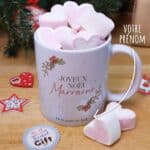 Mug "Joyeux Noël Marraine" personnalisé  et ses guimauves coeurs x10 - Cadeau Noël